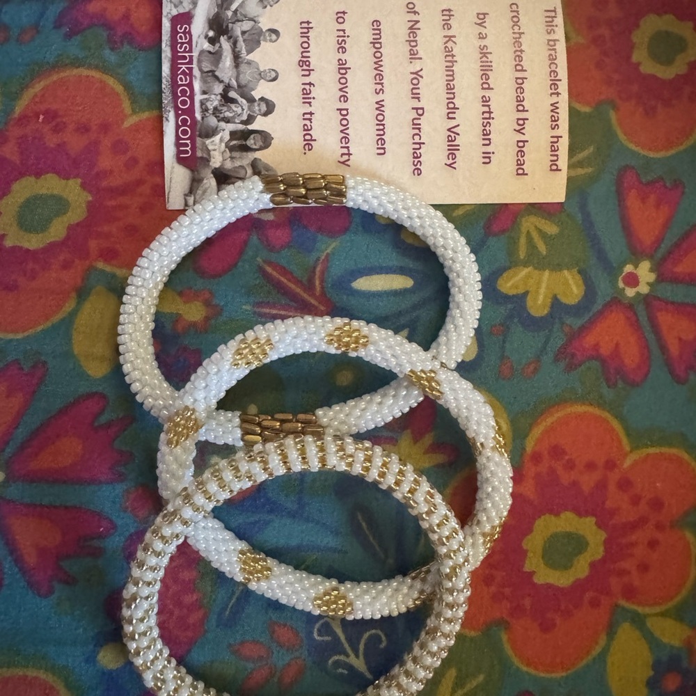 Sashka Co. White and Gold Beaded Bracelets